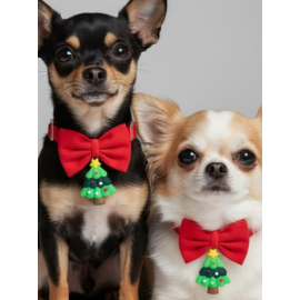 Christmas Tree Yılbaşı Köpek Papyon Tasması | Kırmızı Fiyonk Boyun Aksesuarı | Noel Temalı Köpek Süsü