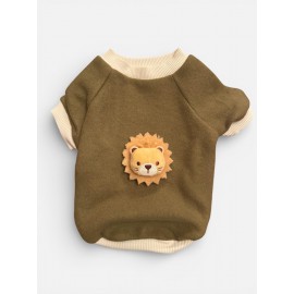 Minik Aslan Kedi Sweatshirt Haki Sıcak Tutan Yumuşak Kedi Kıyafeti