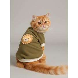 Minik Aslan Kedi Sweatshirt Haki Sıcak Tutan Yumuşak Kedi Kıyafeti