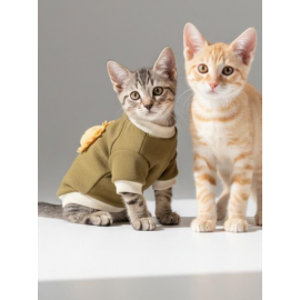 Minik Aslan Kedi Sweatshirt Haki Sıcak Tutan Yumuşak Kedi Kıyafeti