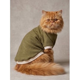 Natura Kedi Polar Sweatshirt | Kapüşonsuz Yumuşak Polar Kedi Kıyafeti | Nefti Yeşil