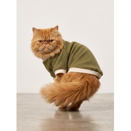 Natura Kedi Polar Sweatshirt | Kapüşonsuz Yumuşak Polar Kedi Kıyafeti | Nefti Yeşil