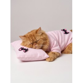 Pinkie Mouse Kedi Uyku Seti | Pembe Kalın Penye Kedi Tulumu ve Kurdele Detaylı Mini Yastık | 2 Parça