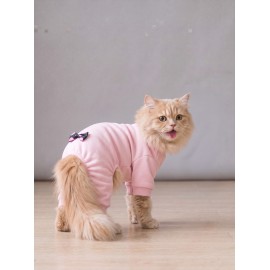 Pinkie Mouse Kedi Uyku Seti | Pembe Kalın Penye Kedi Tulumu ve Kurdele Detaylı Mini Yastık | 2 Parça