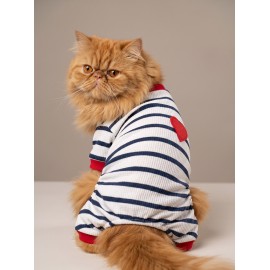 Mon Amour Çizgili Kedi Tulumu | Pamuklu Penye Kedi Kıyafeti | Küçük Irklar İçin | Tüy Dökülmesini Azaltır