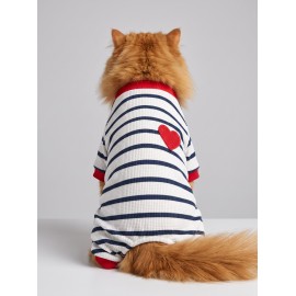 Mon Amour Çizgili Kedi Tulumu | Pamuklu Penye Kedi Kıyafeti | Küçük Irklar İçin | Tüy Dökülmesini Azaltır