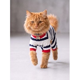 Mon Amour Çizgili Kedi Tulumu | Pamuklu Penye Kedi Kıyafeti | Küçük Irklar İçin | Tüy Dökülmesini Azaltır