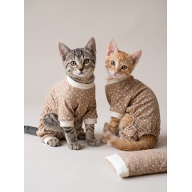 Latte Sprinkles Kedi Uyku Seti | Penye Kedi Tulum ve Mini Yastık Takımı | Pamuklu | Tüy Dökülmesini Azaltır | 