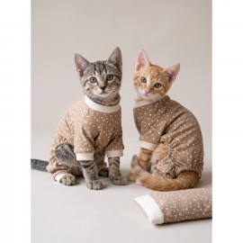 Latte Sprinkles Kedi Uyku Seti | Penye Kedi Tulum ve Mini Yastık Takımı | Pamuklu | Tüy Dökülmesini Azaltır | 