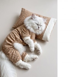 Latte Sprinkles Kedi Uyku Seti | Penye Kedi Tulum ve Mini Yastık Takımı | Pamuklu | Tüy Dökülmesini Azaltır | 