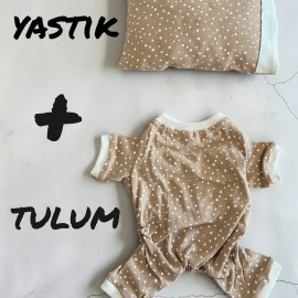 Latte Sprinkles Kedi Uyku Seti | Penye Kedi Tulum ve Mini Yastık Takımı | Pamuklu | Tüy Dökülmesini Azaltır | 