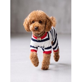 Mon Amour Çizgili Köpek Tulumu | Pamuklu Penye Köpek Pijaması | Küçük Irklar İçin | Tüy Dökülmesini Azaltır