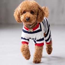 Mon Amour Çizgili Köpek Tulumu | Pamuklu Penye Köpek Pijaması | Küçük Irklar İçin | Tüy Dökülmesini Azaltır