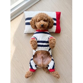 Mon Amour Çizgili Köpek Uyku Takımı | Pamuklu Penye Köpek Tulumu ve Mini Yastık | Küçük Irklar İçin | Tüy Dökülmesini Azaltır