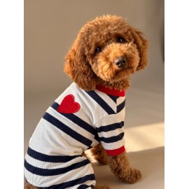 Mon Amour Çizgili Köpek Uyku Takımı | Pamuklu Penye Köpek Tulumu ve Mini Yastık | Küçük Irklar İçin | Tüy Dökülmesini Azaltır
