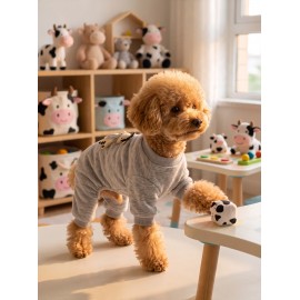 Moo Moo Cozy Köpek Tulumu | Gri Melanj Kalın Penye Köpek Kıyafeti | Yumuşak İnek Oyuncak Aksesuarlı