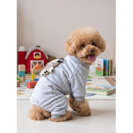 Moo Moo Cozy Köpek Tulumu | Gri Melanj Kalın Penye Köpek Kıyafeti | Yumuşak İnek Oyuncak Aksesuarlı