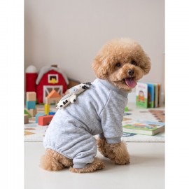 Moo Moo Cozy Köpek Tulumu | Gri Melanj Kalın Penye Köpek Kıyafeti | Yumuşak İnek Oyuncak Aksesuarlı