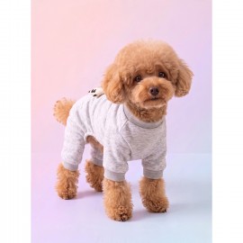 Moo Moo Cozy Köpek Tulumu | Gri Melanj Kalın Penye Köpek Kıyafeti | Yumuşak İnek Oyuncak Aksesuarlı
