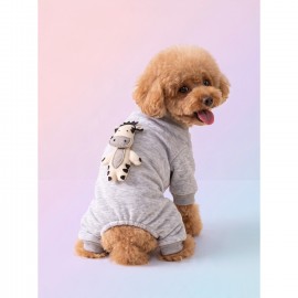 Moo Moo Cozy Köpek Tulumu | Gri Melanj Kalın Penye Köpek Kıyafeti | Yumuşak İnek Oyuncak Aksesuarlı