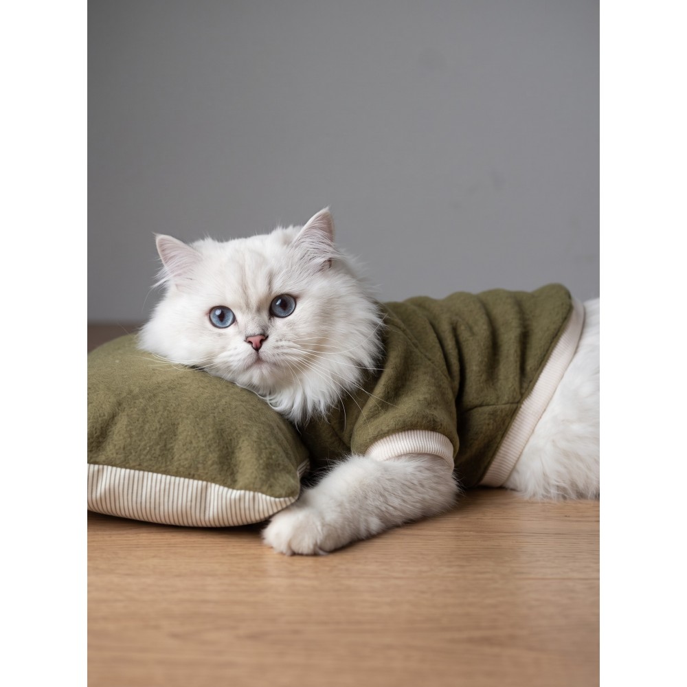 Natura Cozy Pati & Yastık | Nefti Yeşil Polar Kedi Sweatshirt ve Mini Yastık | 2 Parça