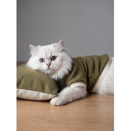 Natura Cozy Pati & Yastık | Nefti Yeşil Polar Kedi Sweatshirt ve Mini Yastık | 2 Parça