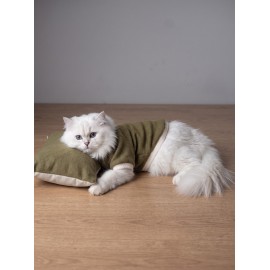 Natura Cozy Pati & Yastık | Nefti Yeşil Polar Kedi Sweatshirt ve Mini Yastık | 2 Parça