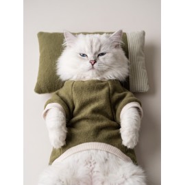 Natura Cozy Pati & Yastık | Nefti Yeşil Polar Kedi Sweatshirt ve Mini Yastık | 2 Parça