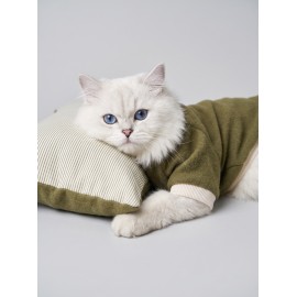 Natura Cozy Pati & Yastık | Nefti Yeşil Polar Kedi Sweatshirt ve Mini Yastık | 2 Parça