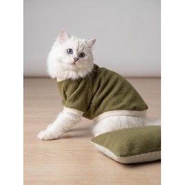 Natura Cozy Pati & Yastık | Nefti Yeşil Polar Kedi Sweatshirt ve Mini Yastık | 2 Parça