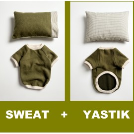 Natura Cozy Pati & Yastık | Nefti Yeşil Polar Köpek Sweatshirt ve Mini Yastık | 3 Parça
