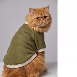 Natura Kedi Polar Sweatshirt | Kapüşonsuz Yumuşak Polar Kedi Kıyafeti | Nefti Yeşil