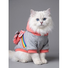 Rainbow Kedi Sweatshirt | Kapüşonlu Gökkuşağı Detaylı Kedi Kıyafeti | Kedi Hoodie