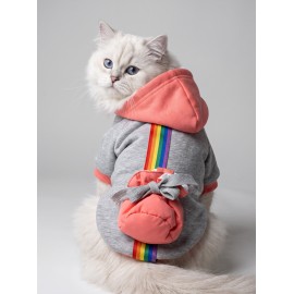 Rainbow Kedi Sweatshirt | Kapüşonlu Gökkuşağı Detaylı Kedi Kıyafeti | Kedi Hoodie