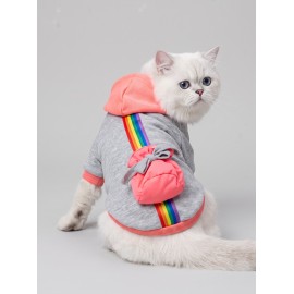 Rainbow Kedi Sweatshirt | Kapüşonlu Gökkuşağı Detaylı Kedi Kıyafeti | Kedi Hoodie