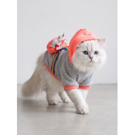Rainbow Kedi Sweatshirt | Kapüşonlu Gökkuşağı Detaylı Kedi Kıyafeti | Kedi Hoodie