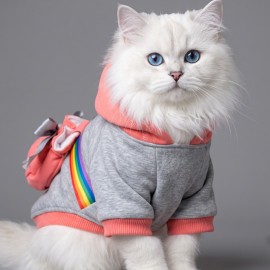 Rainbow Kedi Sweatshirt | Kapüşonlu Gökkuşağı Detaylı Kedi Kıyafeti | Kedi Hoodie