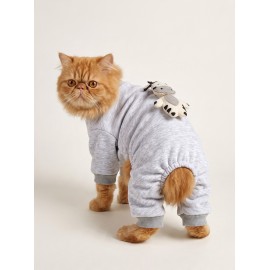 Moo Moo Cozy Kedi Tulumu | Gri Melanj Kalın Penye Kedi Kıyafeti 
