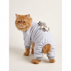 Moo Moo Cozy Kedi Tulumu | Gri Melanj Kalın Penye Kedi Kıyafeti 