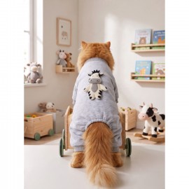 Moo Moo Cozy Kedi Tulumu | Gri Melanj Kalın Penye Kedi Kıyafeti 