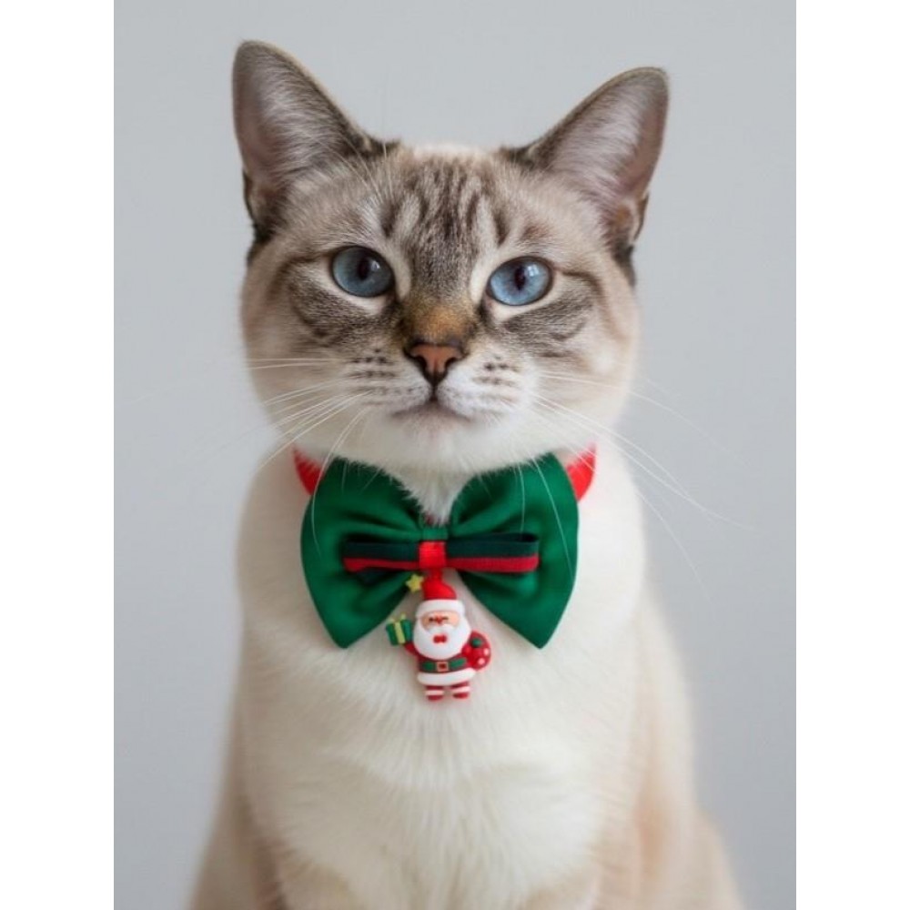 Noel Baba Kedi Papyon Tasması | Yeşil Kırmızı Fiyonk Boyun Aksesuarı | Noel Temalı Kedi Süsü