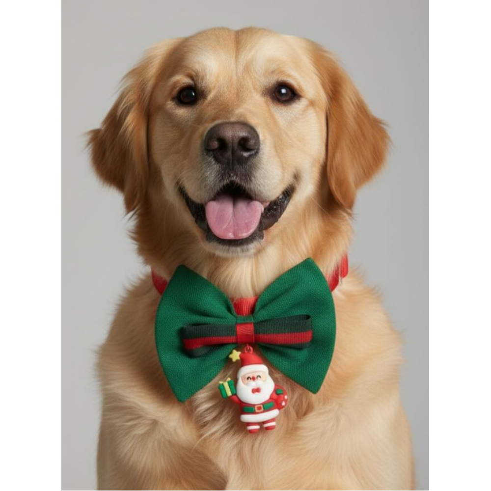Noel Baba Köpek Papyon Tasması |  Yeşil Kırmızı Fiyonk Boyun Aksesuarı | Noel Temalı Köpek Süsü | Orta ve Büyük Irklar İçin