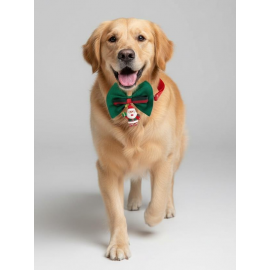 Noel Baba Köpek Papyon Tasması |  Yeşil Kırmızı Fiyonk Boyun Aksesuarı | Noel Temalı Köpek Süsü | Orta ve Büyük Irklar İçin