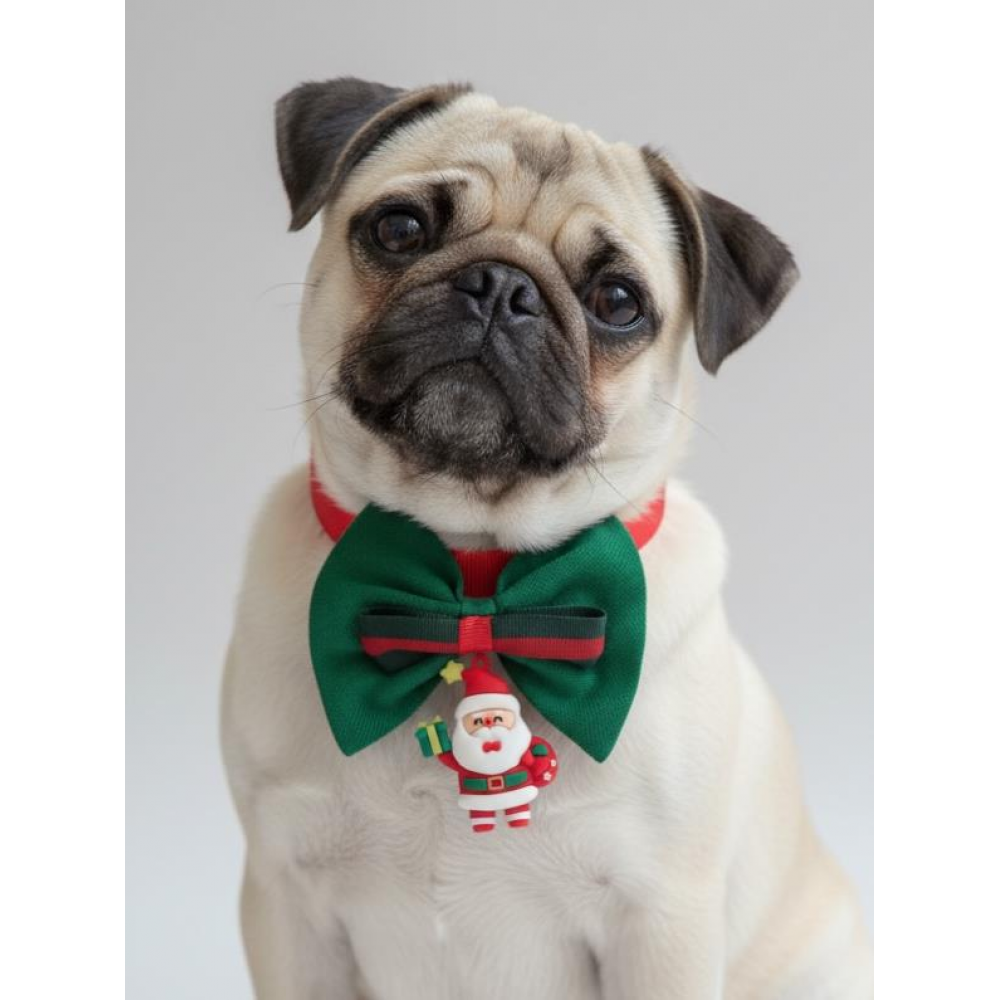 Noel Baba Küçük Irk Köpek Papyon Tasması | Kırmızı Fiyonk Boyun Aksesuarı | Noel Temalı Köpek Süsü