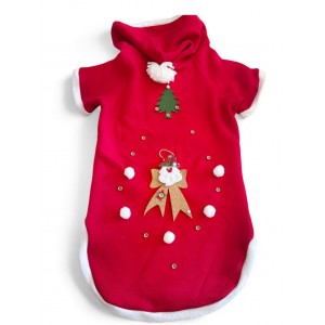 Santa Bow Kırmızı Yılbaşı Köpek Kıyafeti | Noel Baba Kapüşonlu Polar Sweatshirt | Orta ve Büyük Irklar İçin