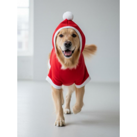 Santa Bow Kırmızı Yılbaşı Köpek Kıyafeti | Noel Baba Kapüşonlu Polar Sweatshirt | Orta ve Büyük Irklar İçin