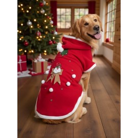 Santa Bow Kırmızı Yılbaşı Köpek Kıyafeti | Noel Baba Kapüşonlu Polar Sweatshirt | Orta ve Büyük Irklar İçin