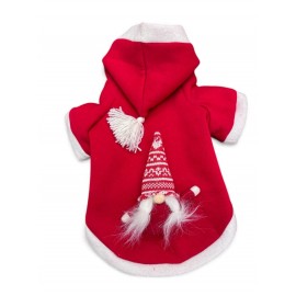 Noel Cücesi Gnome Yılbaşı Köpek Kıyafeti Noel Cücesi Gnome Kırmızı Polar | Kapüşonlu Noel Köpek Sweatshirt | Küçük Irklar İçin Premium