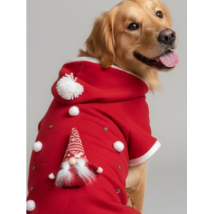 Noel Cücesi Kırmızı Yılbaşı Köpek Kıyafeti | Noel Baba Kapüşonlu Polar Sweatshirt | Orta ve Büyük Irklar İçin