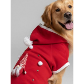 Noel Cücesi Kırmızı Yılbaşı Köpek Kıyafeti | Noel Baba Kapüşonlu Polar Sweatshirt | Orta ve Büyük Irklar İçin